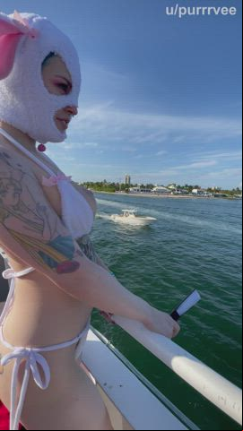 humongous melons Bikini Boat Exhibitionism Exhibitionist Exposed Flashing Party Public Porn GIF