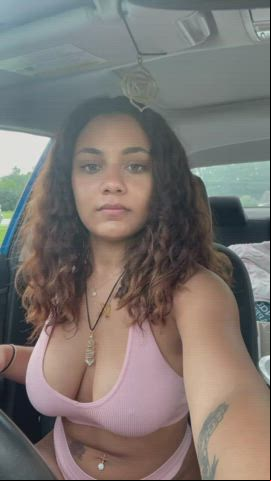 Car Car Sex Curly Hair young meaty TikTok Tit Worship breasts Titty Drop Porn GIF