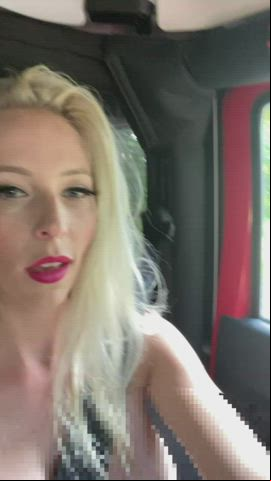 Amateur Car Cuckold Exhibitionist Exposed Hotwife huge titties Public Porn GIF